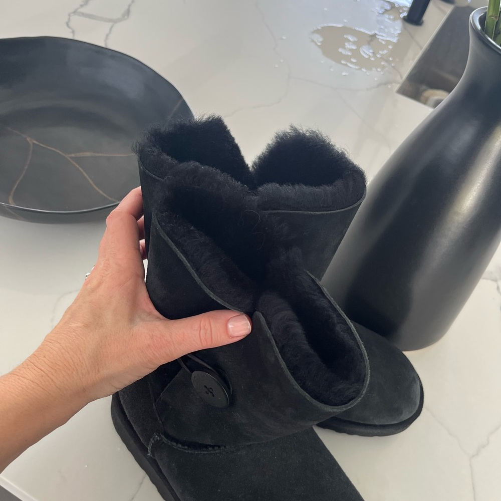 Black Ugg Booties With A Button On Side. Good Con… - image 2